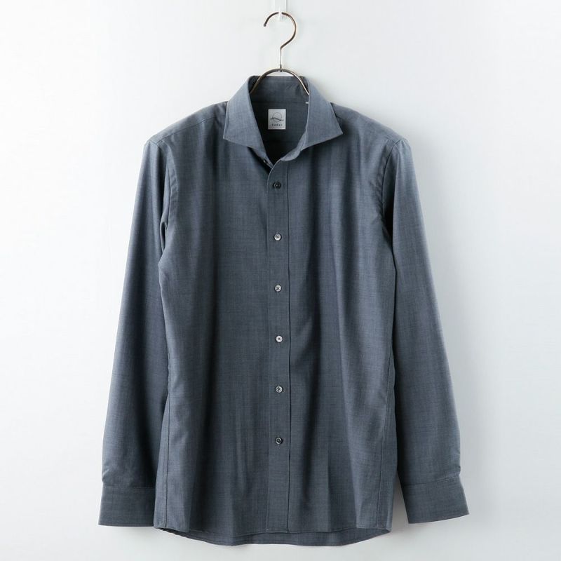 尾州ウール メンズ カジュアルシャツ 長袖 ブルーシャンブレー カッタウェイ ストレッチ 肌にやさしい 洗える ｈａｄａｅオンラインショップ